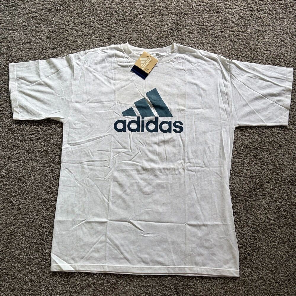 NEW Vintage Y2K Adidas Logo T Shirt White Green Men’s Size Large